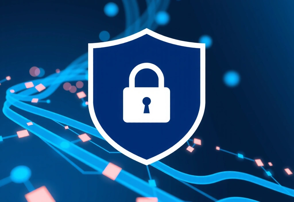 Secure lock icon on a digital background