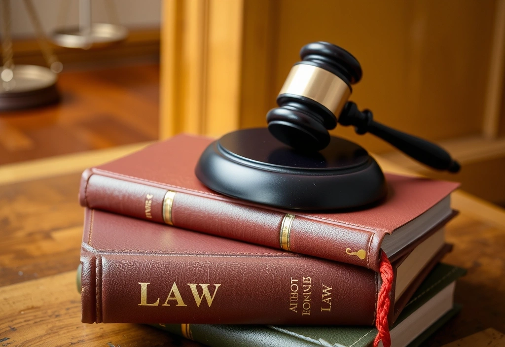 Gavel and law books on a wooden table, symbolizing legal agreement